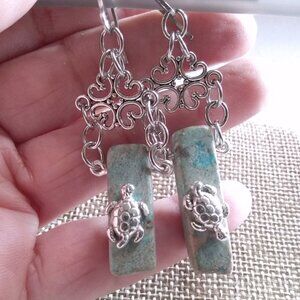 Aqua Sea Sediment Jasper & Sea Turtles Earrings! Uniquely Handmade! Ocean Lovers